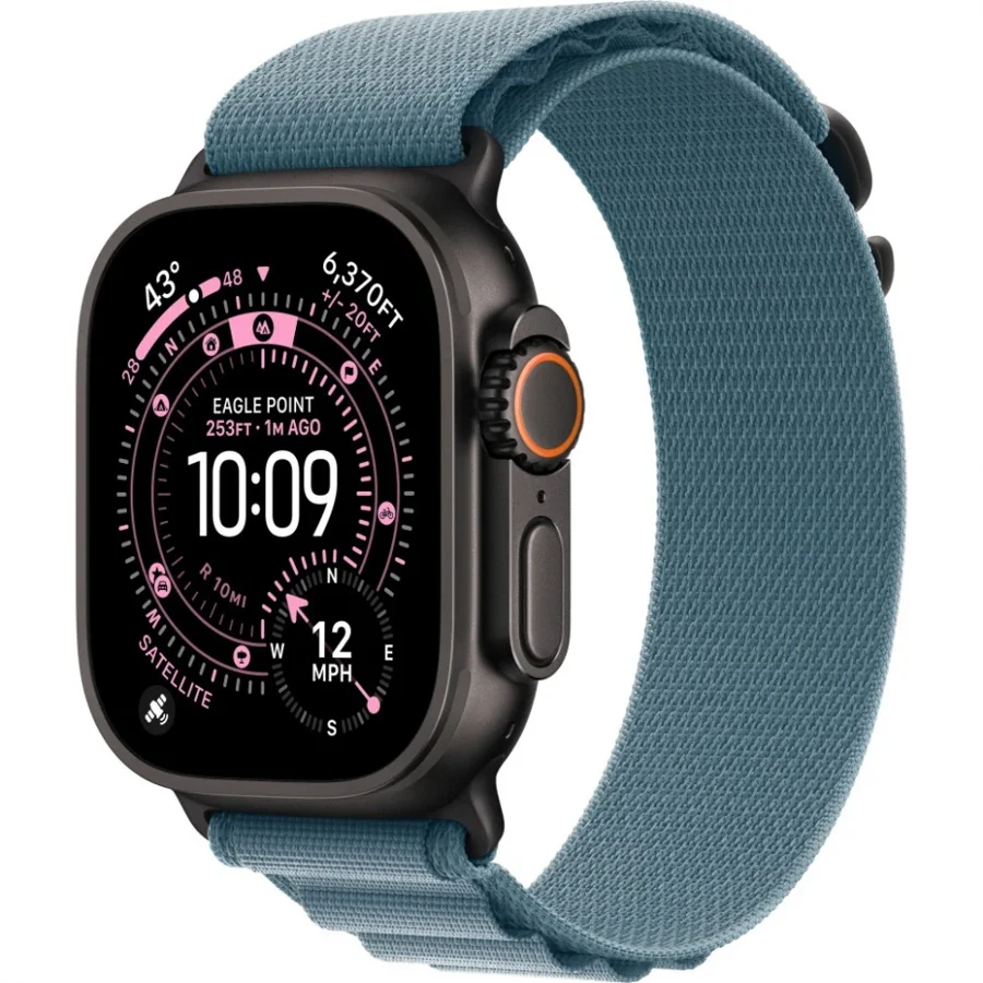 Apple Watch Ultra 3 49mm Black Titanium Case with Light Blue Alpine Loop (L)